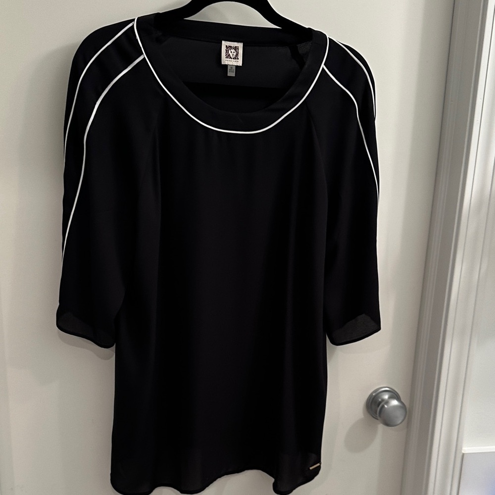 Anne Klein Black Blouse with White Trim